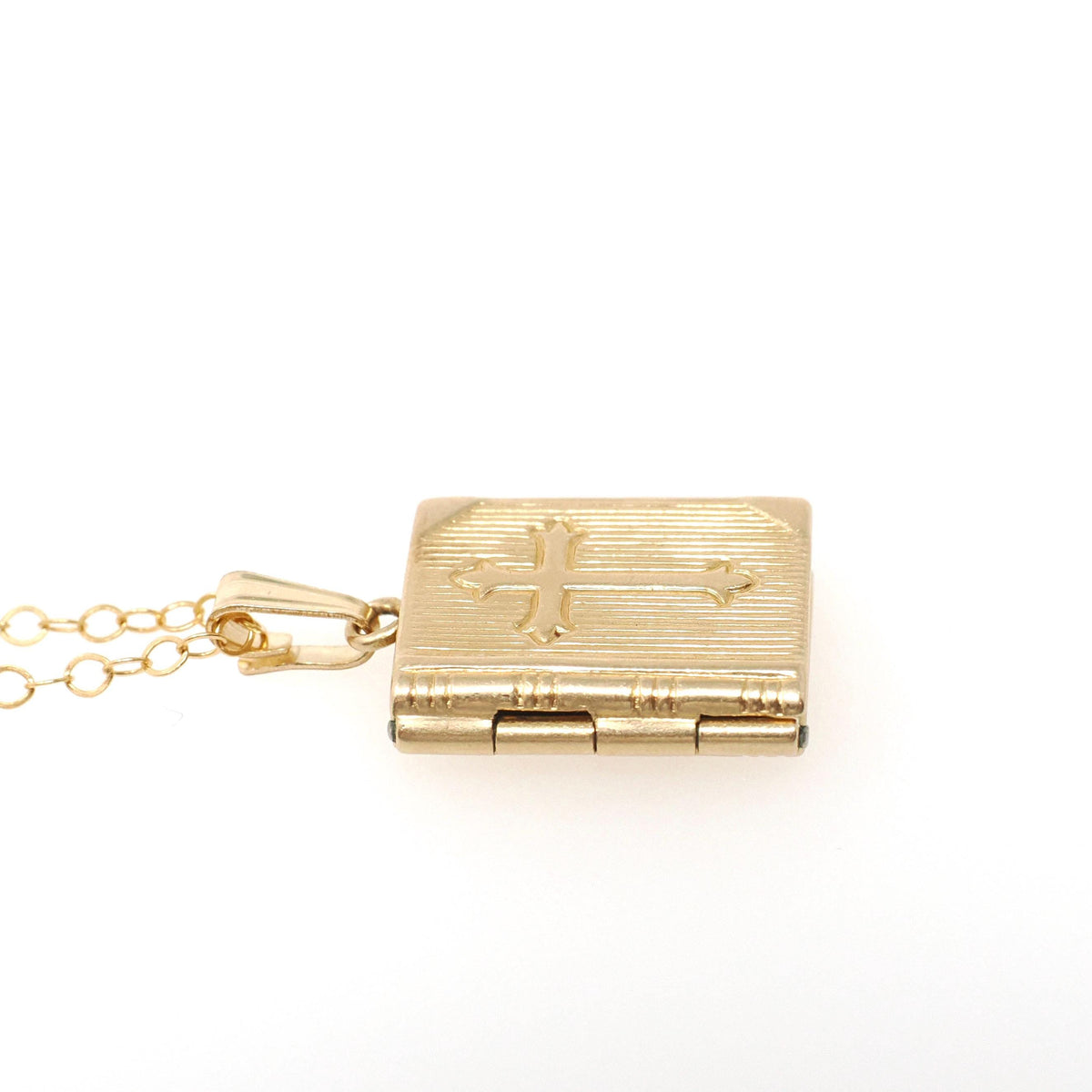 Vintage Bible Locket - Mid Century 14k Yellow Gold Cross Necklace Pendant Religious Book Charm - Circa 1950s The Lord's Prayer Fine Jewelry