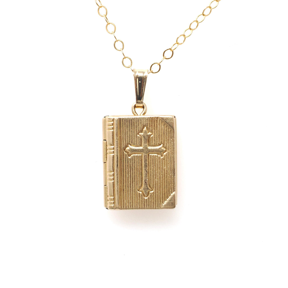 Vintage Bible Locket - Mid Century 14k Yellow Gold Cross Necklace Pendant Religious Book Charm - Circa 1950s The Lord's Prayer Fine Jewelry