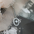 Edwardian Diamond Pendant - Antique 14k White Gold Natural Gemstone Charm Necklace - Vintage Circa 1910s Era Oval Filigree Fine Jewelry