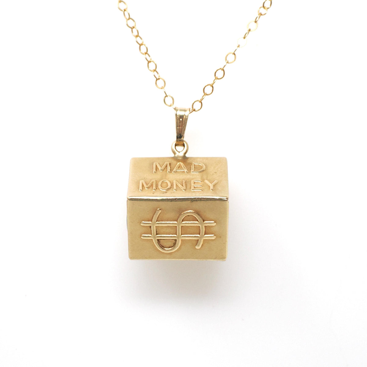 Mad Money Charm - Mid Century 14k Yellow Gold Pendant Statement Necklace - Vintage Circa 1950s Era Real Dollar Bill Fine Keepsake Jewelry