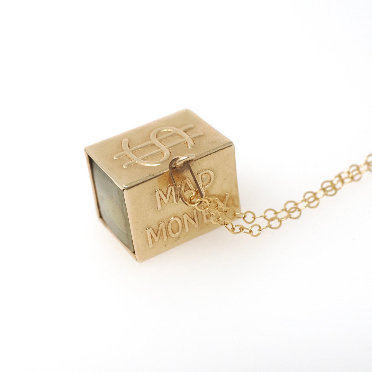 Mad Money Charm - Mid Century 14k Yellow Gold Pendant Statement Necklace - Vintage Circa 1950s Era Real Dollar Bill Fine Keepsake Jewelry