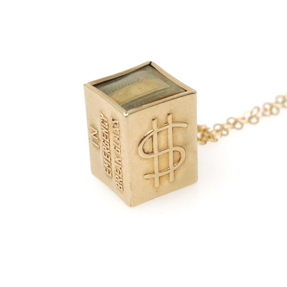 Mad Money Charm - Mid Century 14k Yellow Gold Pendant Statement Necklace - Vintage Circa 1950s Era Real Dollar Bill Fine Keepsake Jewelry