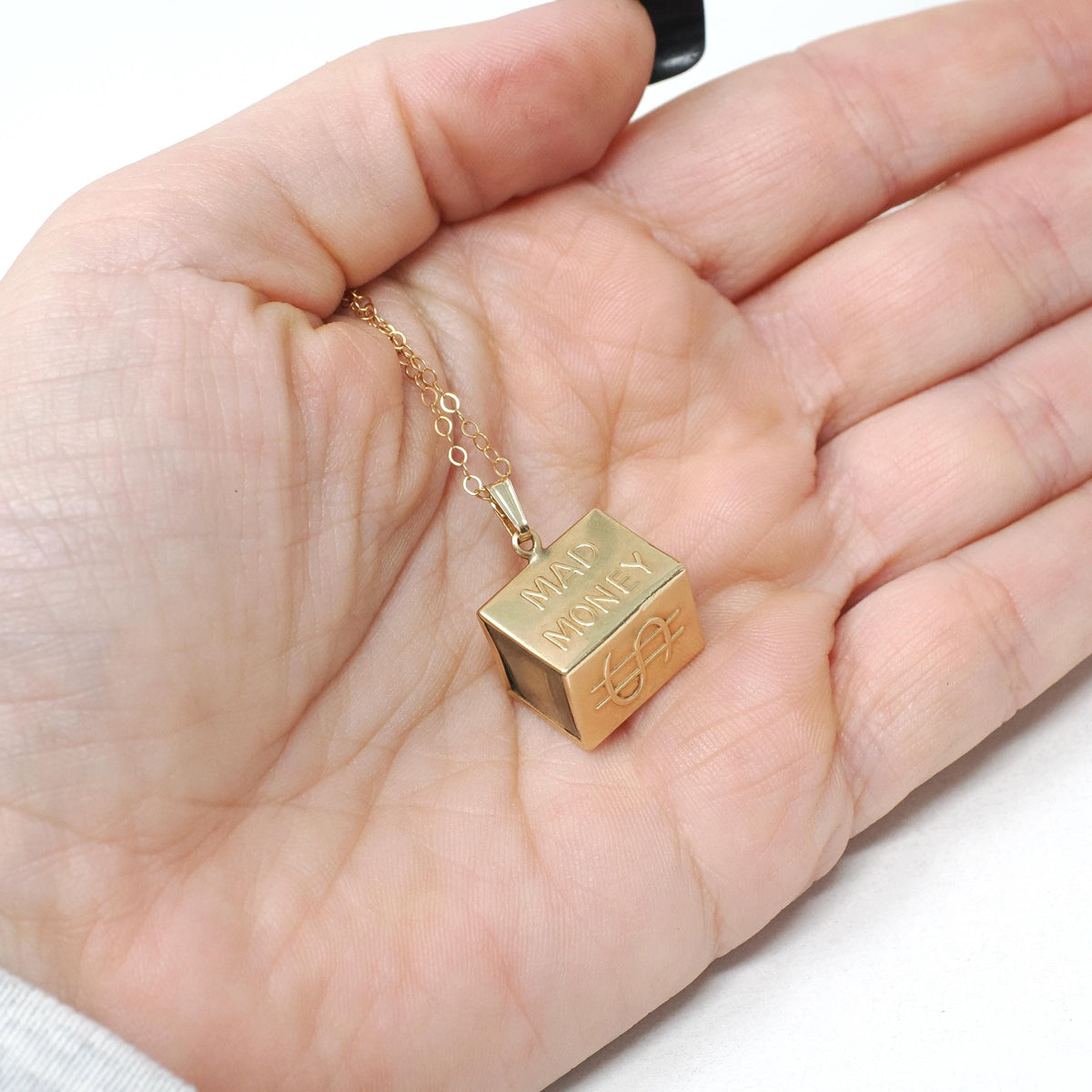 Mad Money Charm - Mid Century 14k Yellow Gold Pendant Statement Necklace - Vintage Circa 1950s Era Real Dollar Bill Fine Keepsake Jewelry