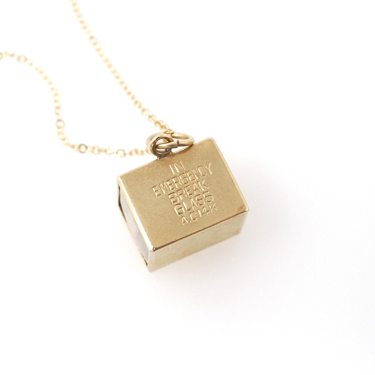Mad Money Charm - Mid Century 14k Yellow Gold Pendant "In Emergency Break Glass" - Vintage Circa 1950s Era Dollar Bill Fine Necklace Jewelry