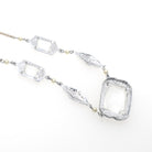 Art Deco Filigree Necklace - Vintage 10k White Gold Simulated Rock Crystal Quartz Links - Circa 1930s Era Clear Glass Fine Fashion Jewelry