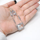 Art Deco Filigree Necklace - Vintage 10k White Gold Simulated Rock Crystal Quartz Links - Circa 1930s Era Clear Glass Fine Fashion Jewelry