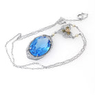 Art Deco Lavalier Necklace - Vintage 14k White Gold Simulated Blue Sapphire - Circa 1930s Era Blue Glass Tri Color Fine Fashion 30s Jewelry