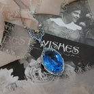 Art Deco Lavalier Necklace - Vintage 14k White Gold Simulated Blue Sapphire - Circa 1930s Era Blue Glass Tri Color Fine Fashion 30s Jewelry