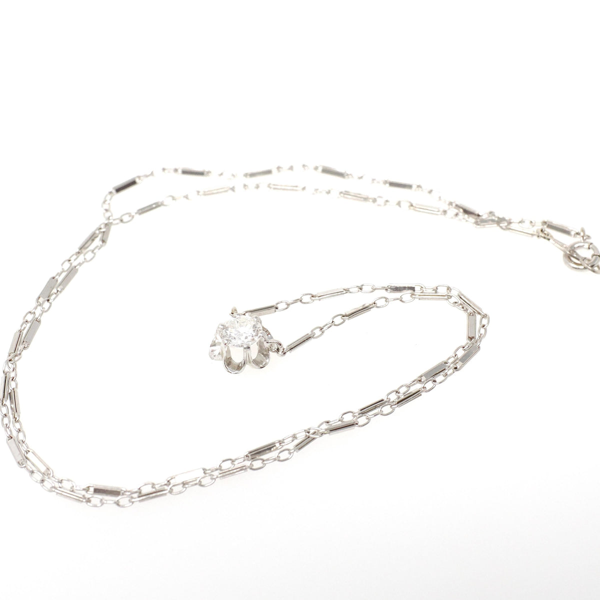 Diamond Pendant Necklace - Mid Century 14k White Gold .45 CT Round Brilliant Cut Stick Pin Conversion - Circa 1940s Buttercup Fine Jewelry