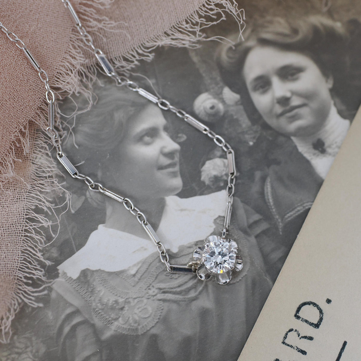 Diamond Pendant Necklace - Mid Century 14k White Gold .45 CT Round Brilliant Cut Stick Pin Conversion - Circa 1940s Buttercup Fine Jewelry