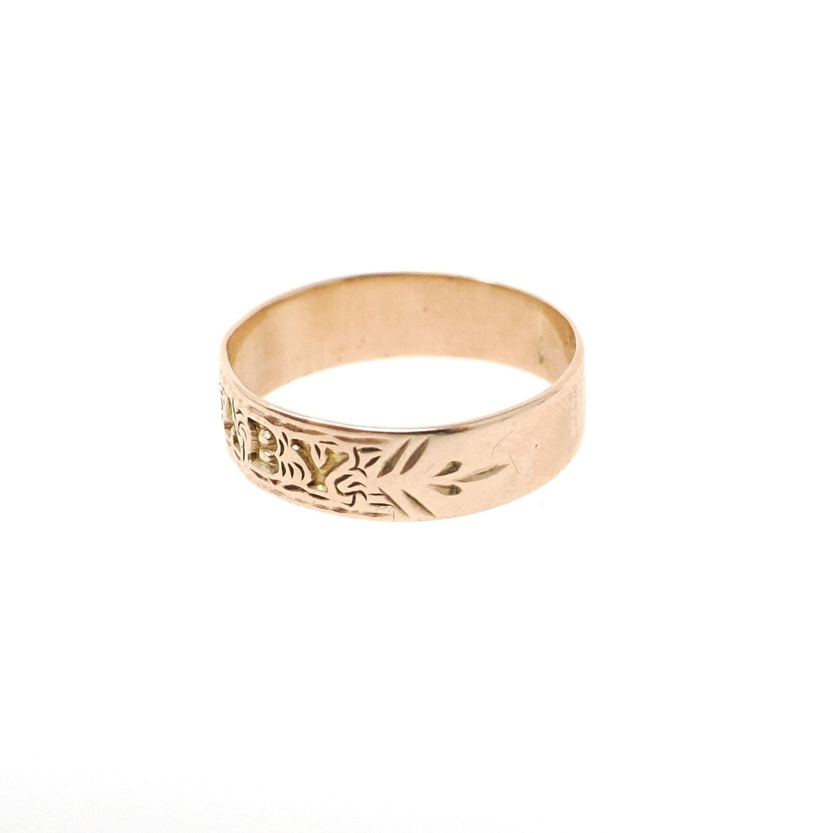 Antique Baby Band - Victorian 10k Yellow Gold Engraved Pinky Midi Ring - Circa 1890s Era Size 1/2 Fine Children's Statement Jewelry
