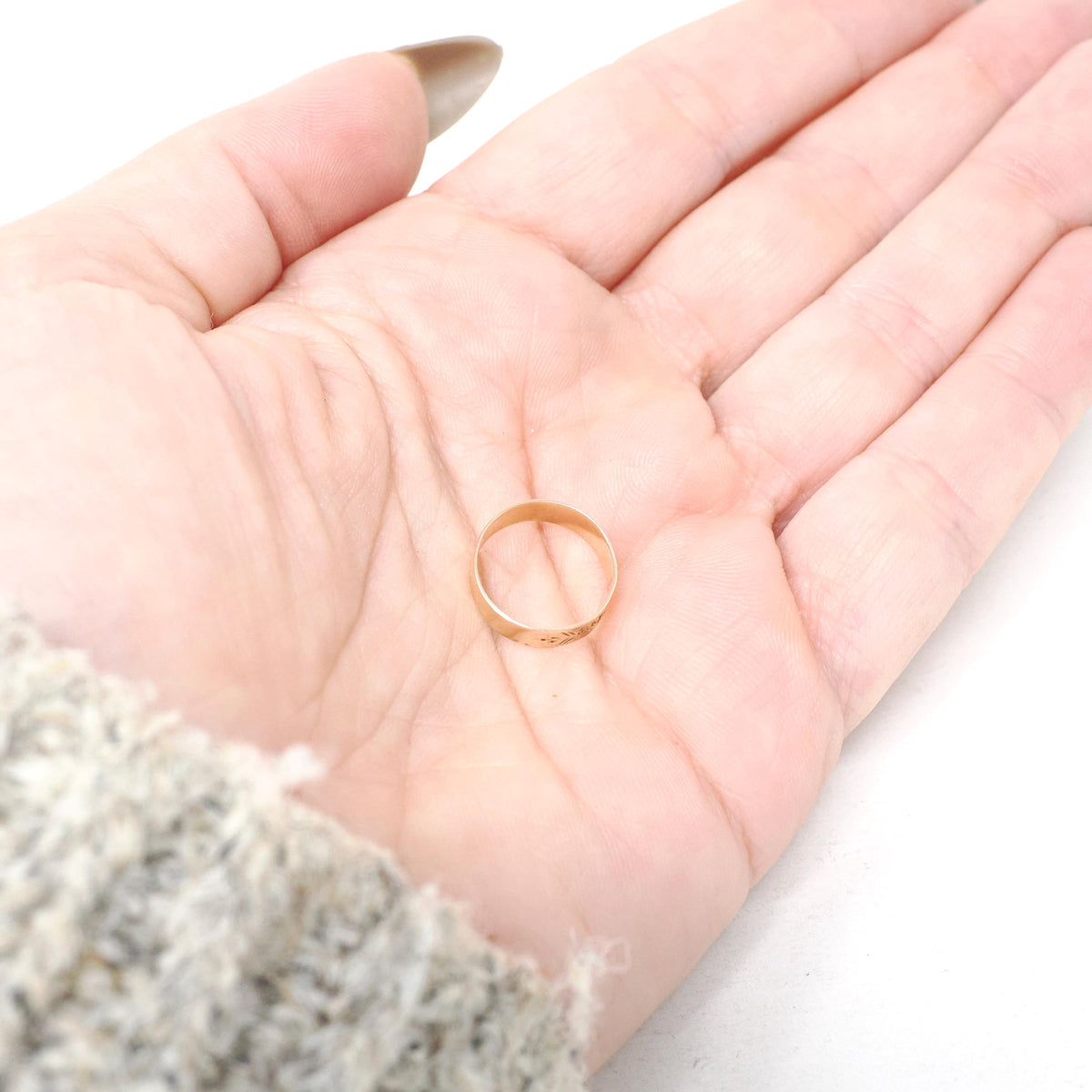 Antique Baby Band - Victorian 10k Yellow Gold Engraved Pinky Midi Ring - Circa 1890s Era Size 1/2 Fine Children's Statement Jewelry