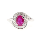 Ruby Halo Ring - Mid Century 14k White Gold Natural Diamond Bypass Engagement - Circa 1950s Era Size 6 1/4 July Birthstone Fine Jewelry