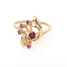 Vintage Bypass Ring - Retro 18k Yellow Gold Created Ruby & Pink Sapphire Spray - Circa 1980s Size 7 1/4 Alternative Engagement Fine Jewelry