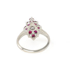 Ruby & Diamond Ring - 14k White Gold Natural Red Corundum Cluster Halo - Circa 2000s Size 5 1/4 Kite Navette Fine July Birthstone Jewelry