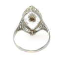Camphor Glass Ring - Art Deco 18k White Gold Filigree Natural Diamond Statement - Vintage Circa 1930s Size 5 3/4 Marquise Fine 30s Jewelry