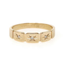 Star Diamond Band - Vintage 14k Yellow Gold .04 CTW Three Stone Celestial Ring - Circa 1960s Size 10 Modernist Bridal Wedding Fine Jewelry