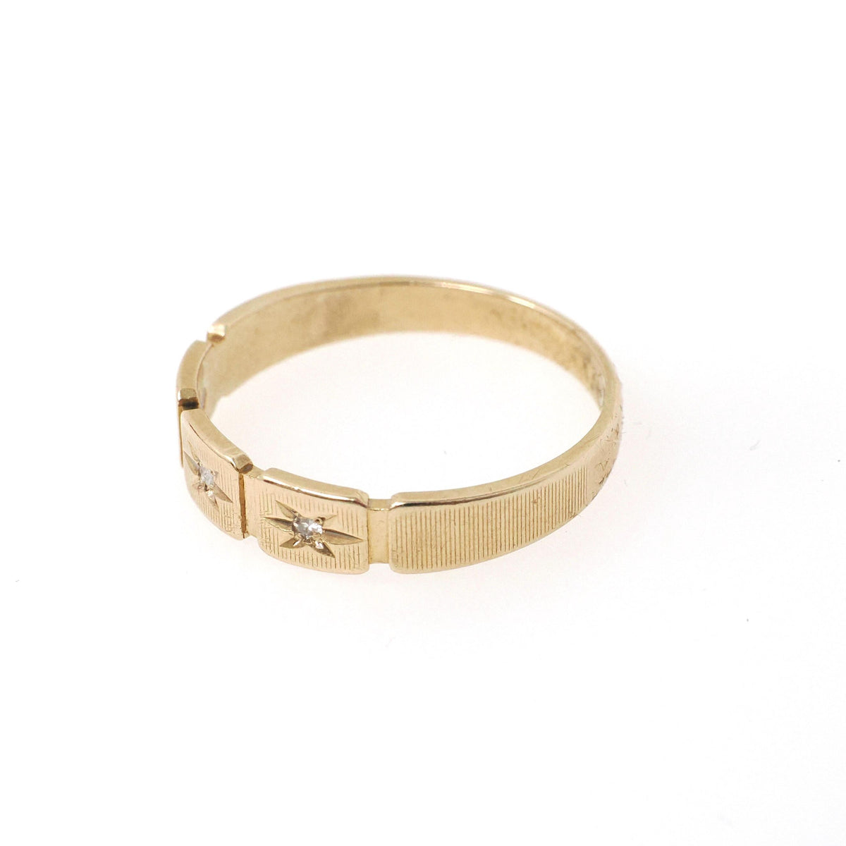 Star Diamond Band - Vintage 14k Yellow Gold .04 CTW Three Stone Celestial Ring - Circa 1960s Size 10 Modernist Bridal Wedding Fine Jewelry