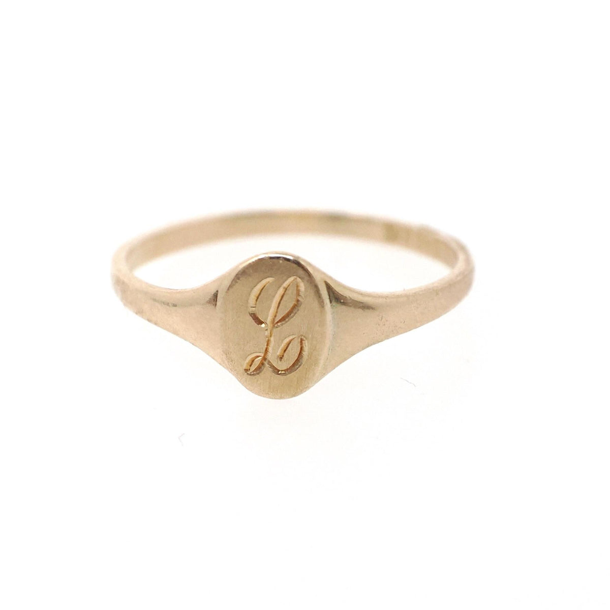 Initial "L" Ring - Mid Century 10k Yellow Gold Engraved Cursive Monogrammed - Vintage Circa 1960s Era Size 1 3/4 Fine Childrens Jewelry