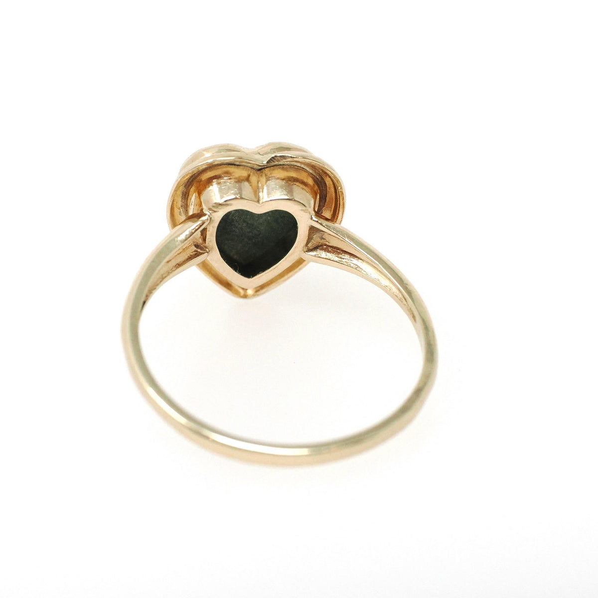 Jade Heart Ring - Mid Century 10k Yellow Gold Green Nephrite Gemstone - Vintage Circa 1960s Era Size 5 3/4 Fine Statement Sweetheart Jewelry
