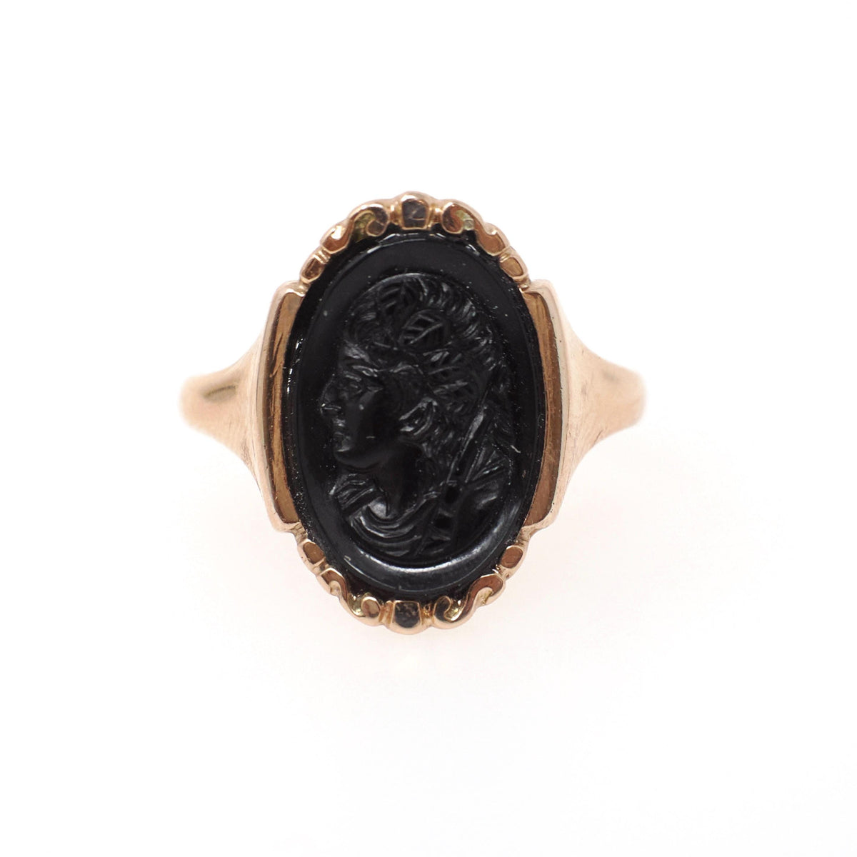 Antique Intaglio Ring - Victorian Era 10k Rosy Yellow Gold Carved Intaglio Dark Red Sard - Circa 1890s Size 7 Ladies Profile Fine Jewelry