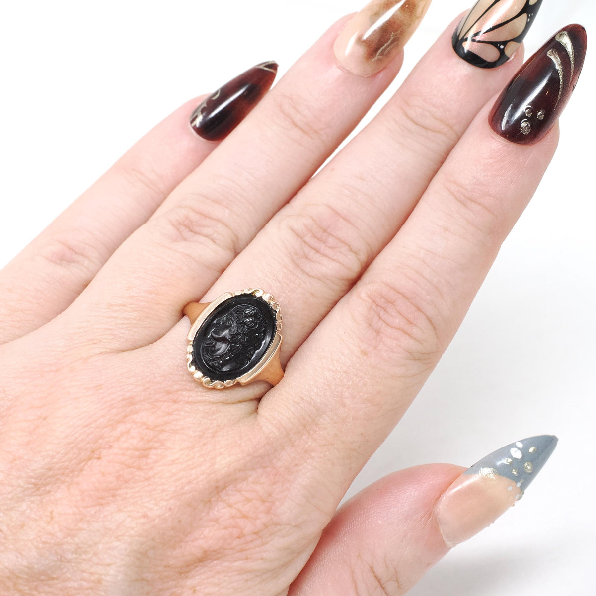Antique Intaglio Ring - Victorian Era 10k Rosy Yellow Gold Carved Intaglio Dark Red Sard - Circa 1890s Size 7 Ladies Profile Fine Jewelry