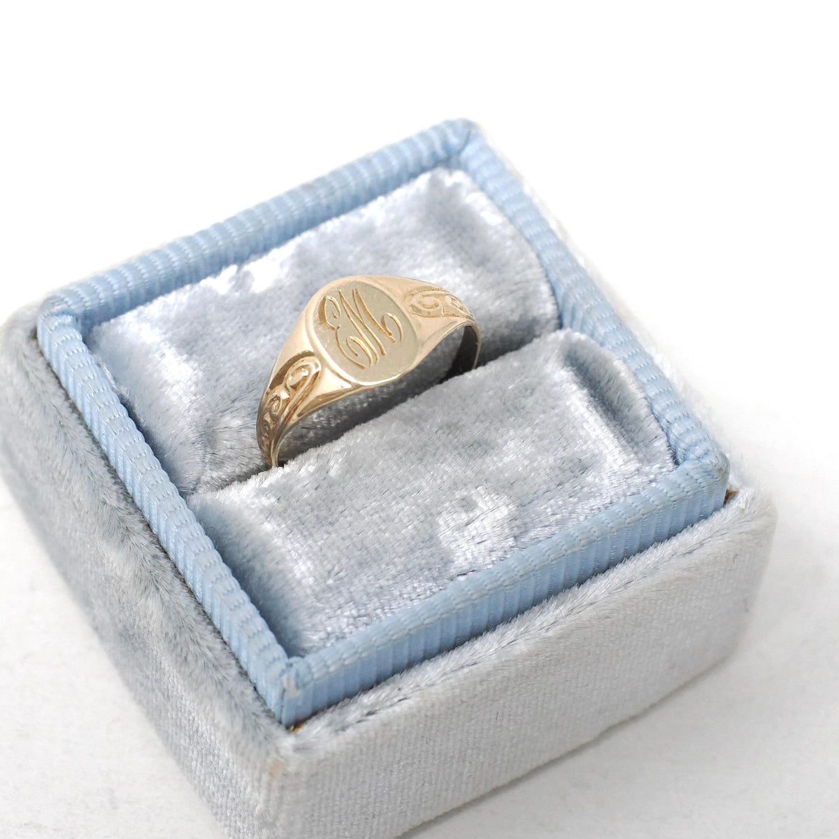 Letters "EM" Ring - Retro 10k Yellow Gold Engraved Cursive Initials - Vintage Circa 1940s Era Size 1 3/4 Pinky Midi Fine OB Baby Jewelry