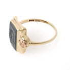 Hematite Intaglio Ring - Retro 10k Yellow & Rose Gold Carved Gray Roman Centurion Gem - Circa 1940s Size 7 1/2 Flower Fine Statement Jewelry
