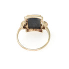 Hematite Intaglio Ring - Retro 10k Yellow & Rose Gold Carved Gray Roman Centurion Gem - Circa 1940s Size 7 1/2 Flower Fine Statement Jewelry