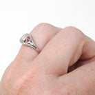 Deco Engagement Ring - Antique 14k White Gold Hexagonal .07CT Diamond Filigree Solitaire - Circa 1920s Size 5 1/4 Fine Enamel Detail Jewelry