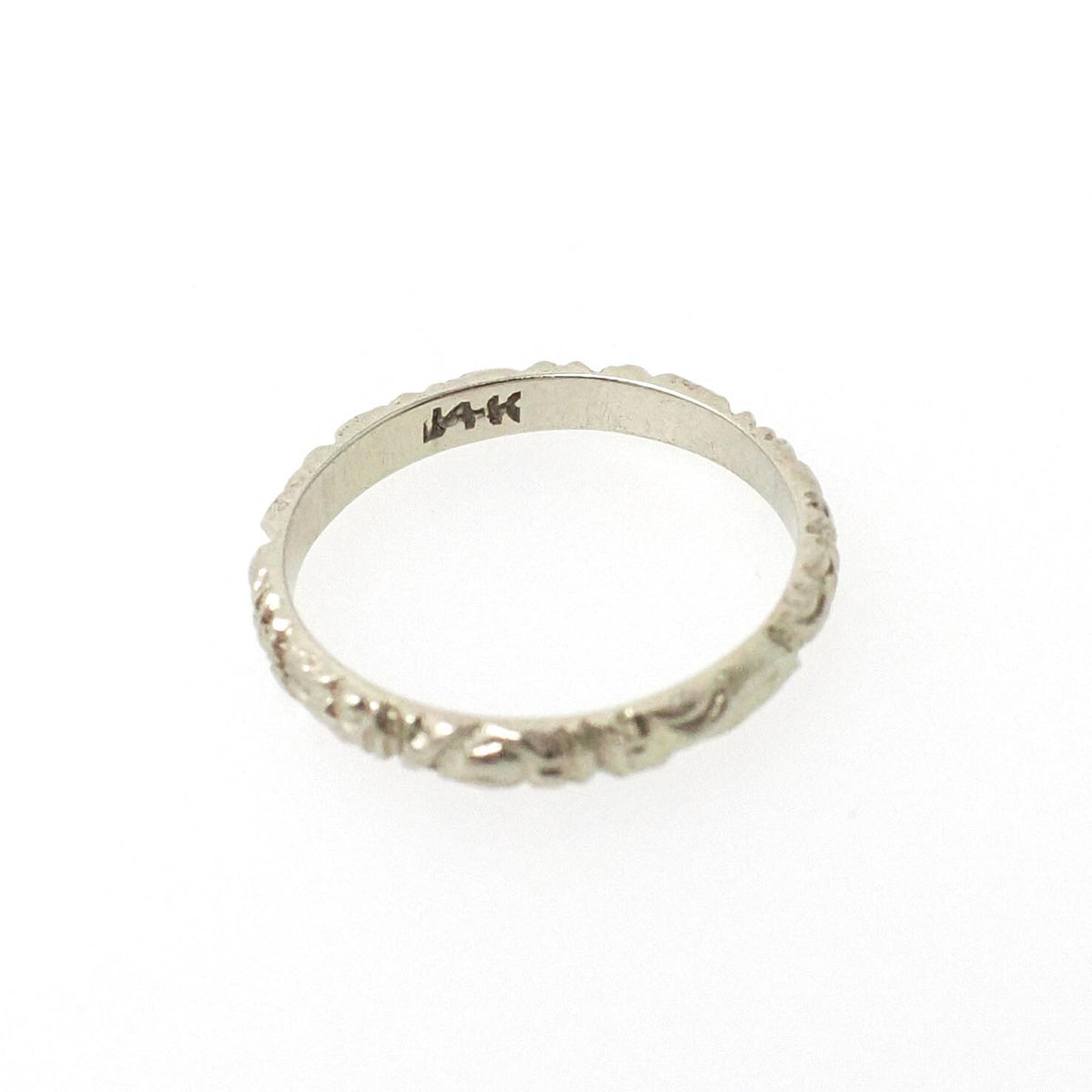 Vintage Baby Band - Art Deco 14k White Gold Nature Floral Eternity Design Ring - Circa 1930s Era Size 1/2 Fine Midi Pinky Children's Jewelry