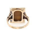Tiger's Eye Ring - Retro 10k Yellow Gold Natural Carved Warrior Brown Gemstone - Vintage Circa 1940s Era Size 5 1/2 Statement Fine Jewelry