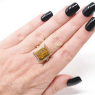 Tiger's Eye Ring - Retro 10k Yellow Gold Natural Carved Warrior Brown Gemstone - Vintage Circa 1940s Era Size 5 1/2 Statement Fine Jewelry