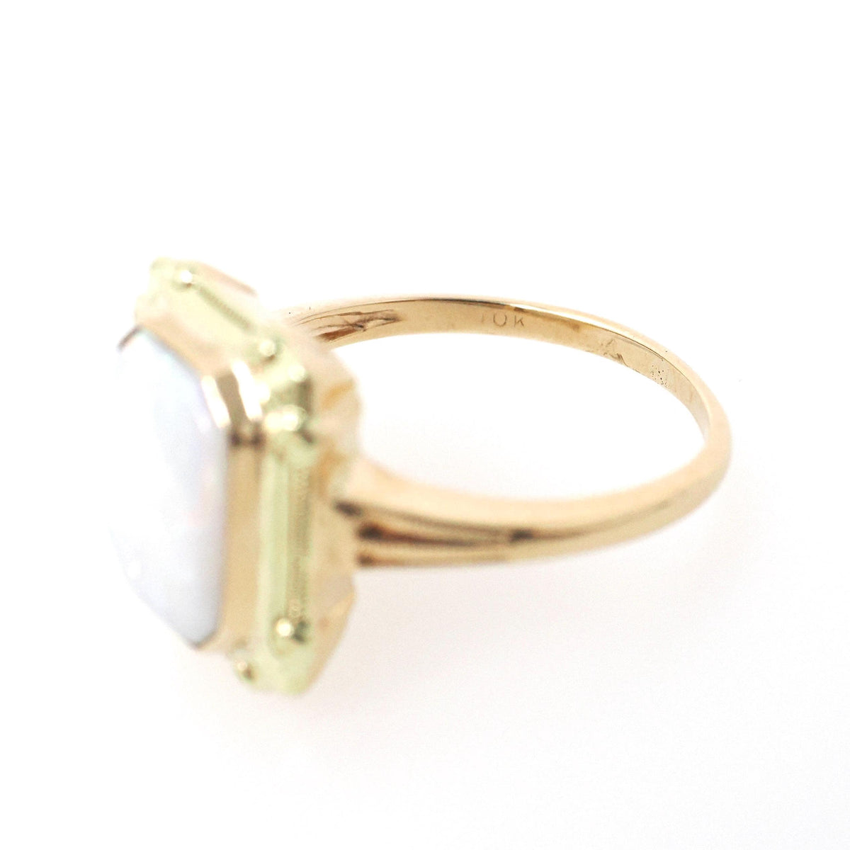 Vintage Opal Ring - Mid Century 10k Yellow Gold Natural Cabochon Gemstone Solitaire - Circa 1960s Era Size 5 October Birthstone Fine Jewelry