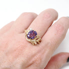 Vintage Amethyst Ring - Modernist 14k Yellow Gold Natural Purple 2.50 CT & Diamond - Circa 1970s Size 9 Nature Inspired Branch Fine Jewelry