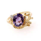 Vintage Amethyst Ring - Modernist 14k Yellow Gold Natural Purple 2.50 CT & Diamond - Circa 1970s Size 9 Nature Inspired Branch Fine Jewelry