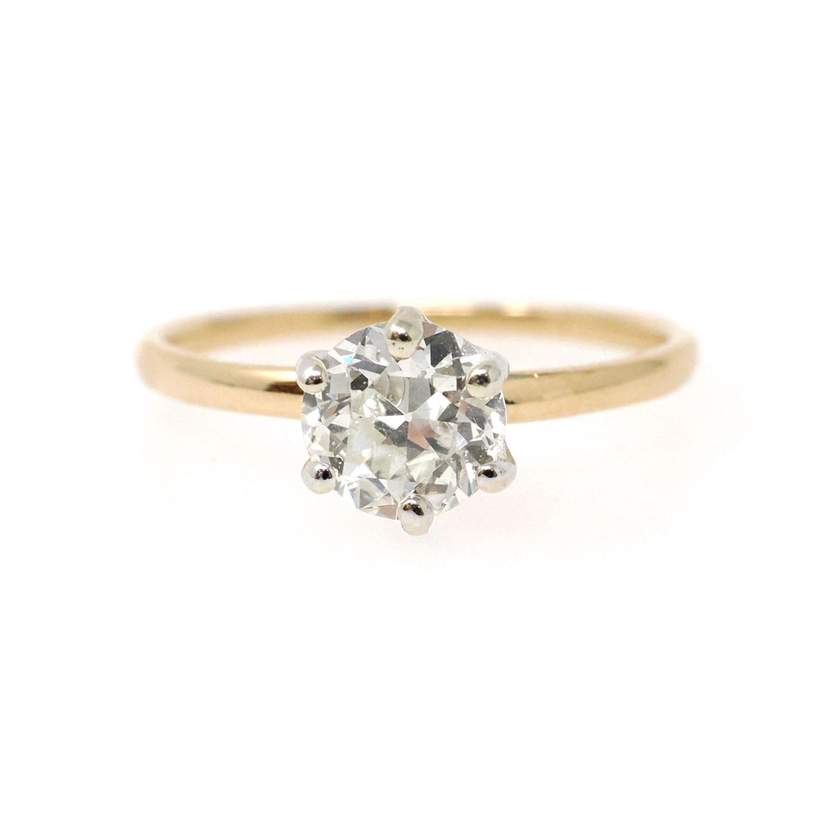 Antique Engagement Ring - 18k Yellow Gold Platinum Crown .95 CT Old European Cut Diamond Solitaire - Size 6 3/4 Tiffany & Co Fine Jewelry