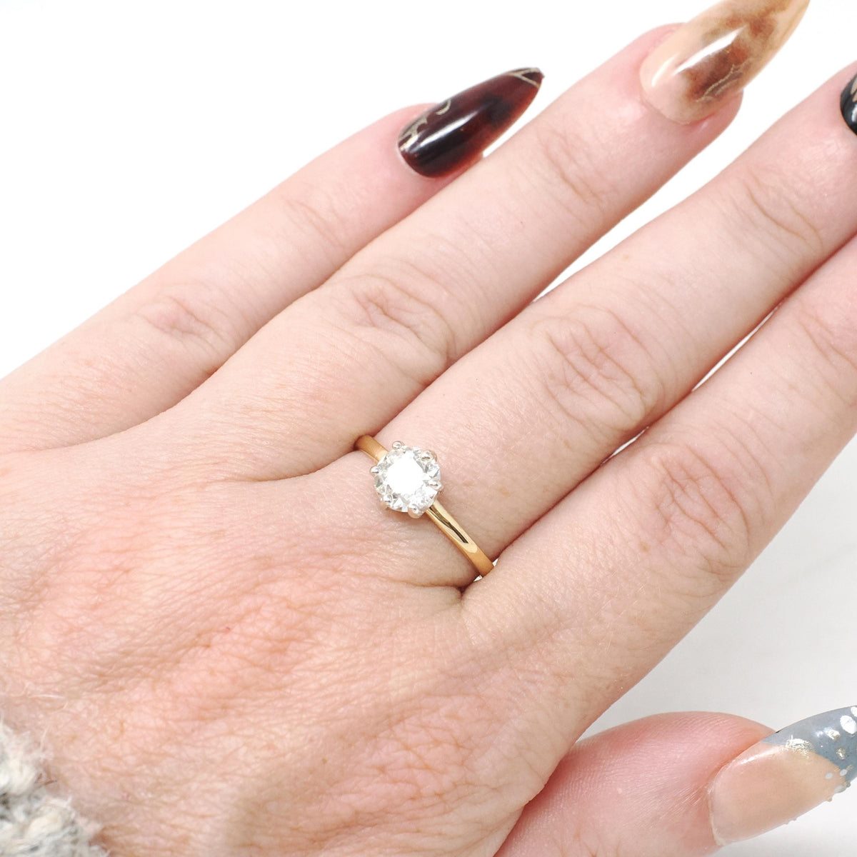 Antique Engagement Ring - 18k Yellow Gold Platinum Crown .95 CT Old European Cut Diamond Solitaire - Size 6 3/4 Tiffany & Co Fine Jewelry