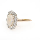 Opal & Diamond Halo Ring - Antique 14k Yellow Gold Platinum Cabochon Cut 1.27 CT Gem - Circa 1900s Size 7 1/2 Old European Cut Fine Jewelry