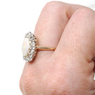 Opal & Diamond Halo Ring - Antique 14k Yellow Gold Platinum Cabochon Cut 1.27 CT Gem - Circa 1900s Size 7 1/2 Old European Cut Fine Jewelry