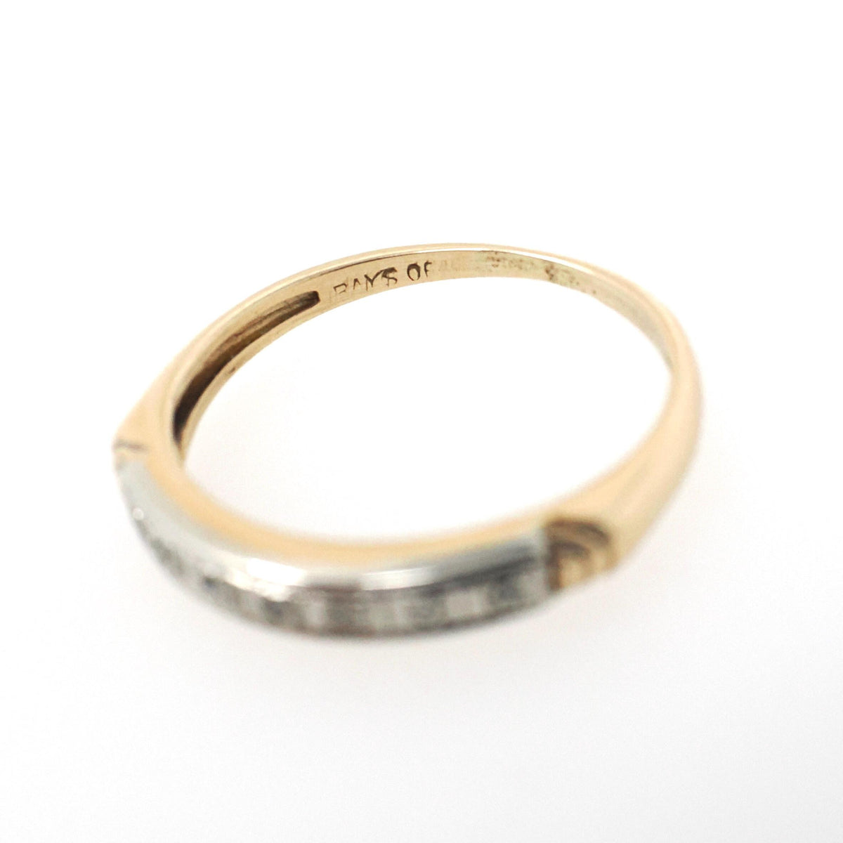 Diamond Wedding Band - Mid Century 14k Yellow & White Gold Rough Cut Gem Ring - Circa 1950s Size 4.5 Fine Two Tone Dainty Bridal Jewelry