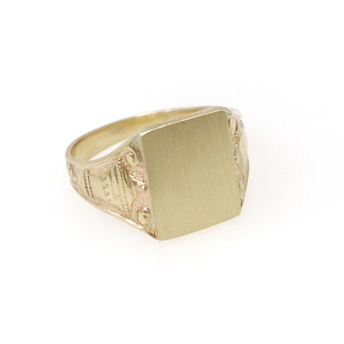Antique Urn Ring - Edwardian 10k Yellow Gold Blank Engravable Rectangular Signet - Circa 1900s Size 6 1/2 JR Wood Fine Satin Finish Jewelry