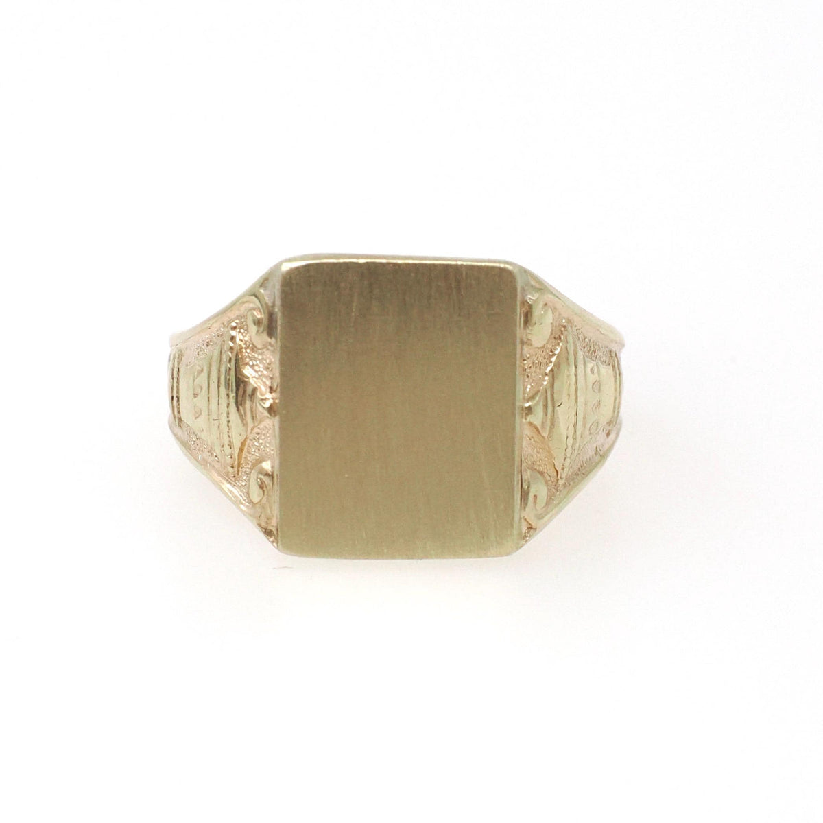 Antique Urn Ring - Edwardian 10k Yellow Gold Blank Engravable Rectangular Signet - Circa 1900s Size 6 1/2 JR Wood Fine Satin Finish Jewelry