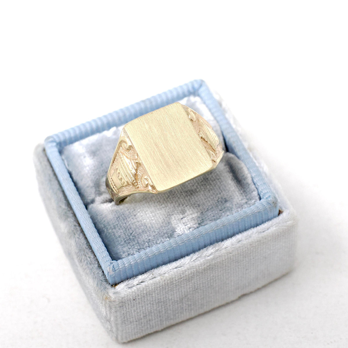 Antique Urn Ring - Edwardian 10k Yellow Gold Blank Engravable Rectangular Signet - Circa 1900s Size 6 1/2 JR Wood Fine Satin Finish Jewelry