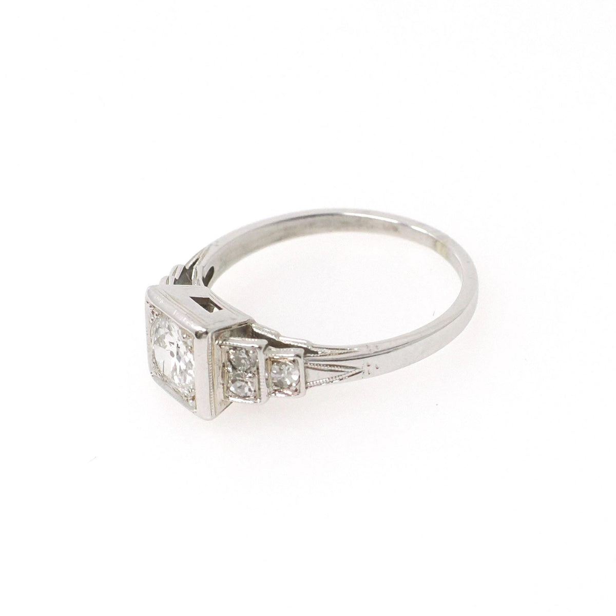 Art Deco Diamond Ring - Vintage 18k White Gold .62 CTW Old European Cut Engagement - Circa 1930s Era Size 6.5 Fine Geometric Bridal Jewelry