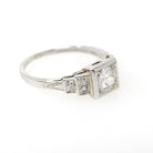 Art Deco Diamond Ring - Vintage 18k White Gold .62 CTW Old European Cut Engagement - Circa 1930s Era Size 6.5 Fine Geometric Bridal Jewelry
