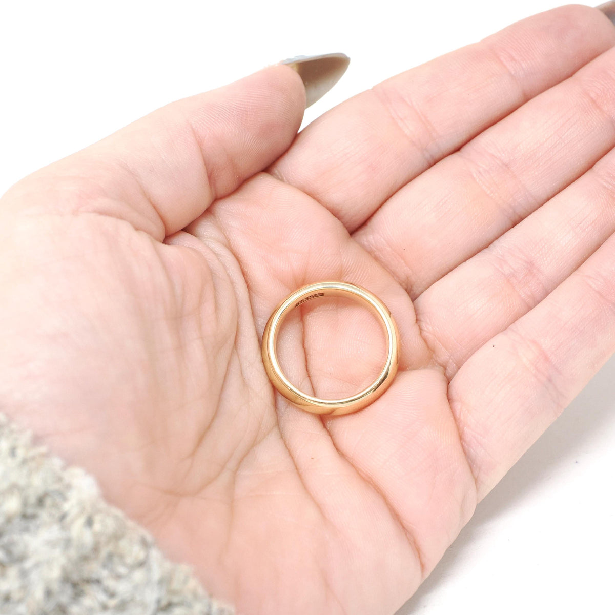 Antique Wedding Band - Edwardian Era 14k Yellow Gold 4.3 MM Domed Comfort Fit Ring - Size 6 1/2 Fine Art Carved JR Wood Bridal Jewelry