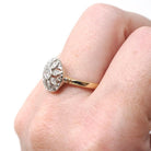 Flower Engagement Ring - Mid Century 14k Yellow White Gold .30 CTW Round Diamond Halo - Circa 1950s Era Size 8 Fine Nature Inspired Jewelry