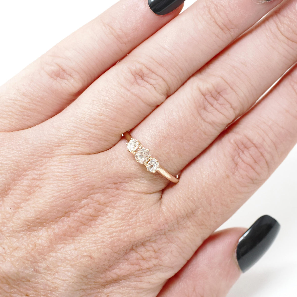 Edwardian Diamond Ring - Antique 10k Yellow Gold .51 CTW Old Mine Cut Three Stone Wedding Band - Circa 1910s Size 7 1/4 Fine Bridal Jewelry