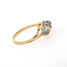 Created Spinel Ring - Modernist 10k Yellow Gold Light Blue Heart Stone - Vintage Circa 1970s Size 7 Asymmetrical Bypass Style Fine Jewelry